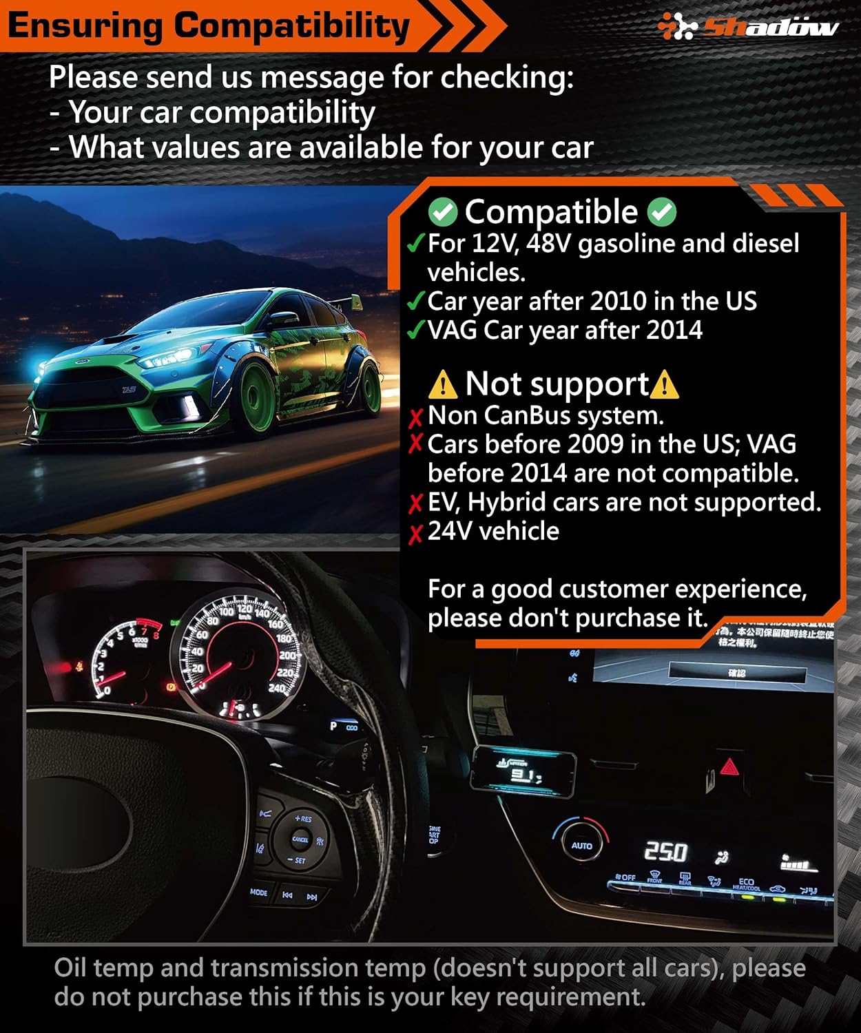 Shadow D-METER-2 Plus Multi OBD2 Display Gauge