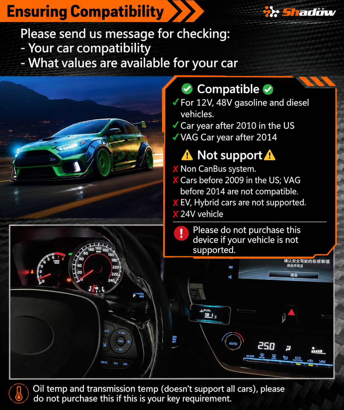 Shadow D-METER-2 Plus Multi OBD2 Display Gauge